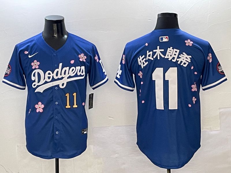 Men Los Angeles Dodgers #11 R.Sasaki Blue Sakura Edition 2025 Nike MLB Jersey style 2->los angeles dodgers->MLB Jersey